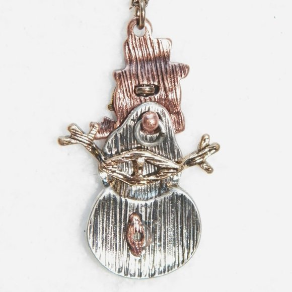 Rustic Articulating Snowman Necklace Earrings Set Tri-tone - Picture 4 of 4